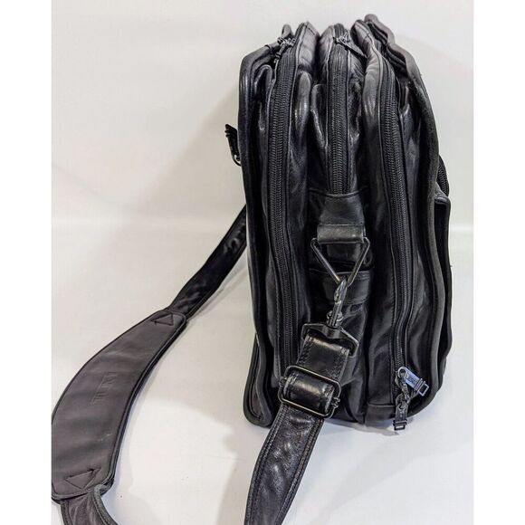 TUMI Alpha Expandable Large Leather Briefcase  Laptop Messenger Shoulder Bag - Picture 6 of 16